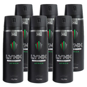 Lynx 129g Body Spray AFRICA For Him Mens Deodorant (6 Pack)