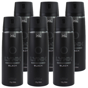 Lynx 129g Body Spray BLACK For Him Mens Deodorant (6 Pack)