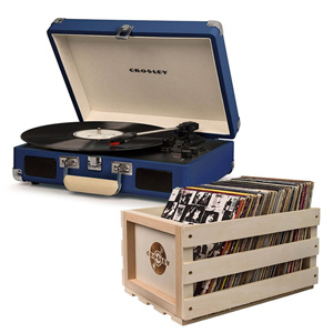 Crosley Cruiser Deluxe Portable Turntable Blue + Free Record Crate