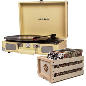 Crosley Cruiser Deluxe Portable Turntable Fawn+ Free Record Crate