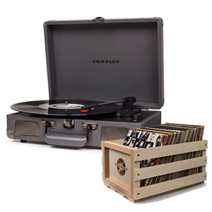 Crosley Cruiser Deluxe Portable Turntable Slate + Free Record Crate