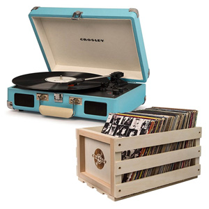 Crosley Cruiser Deluxe Portable Turntable Turquoise + Free Crate