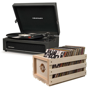 Crosley Voyager Portable Turntable Black + Free Record Storage Crate