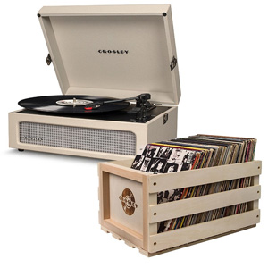 Crosley Voyager Portable Turntable Dune + Free Record Storage Crate