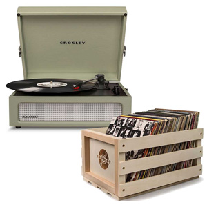 Crosley Voyager Portable Turntable Sage + Free Record Storage Crate