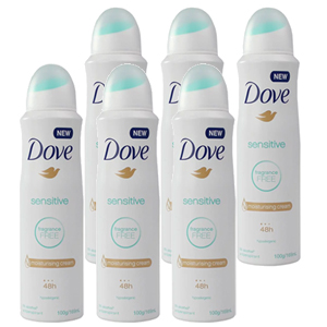 Dove 100g Deodorant Sensitive Fragrance Free Hypo Allergenic 6 Pack