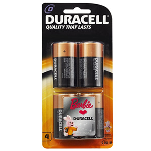 Duracell Coppertop D Alkaline Battery x 4
