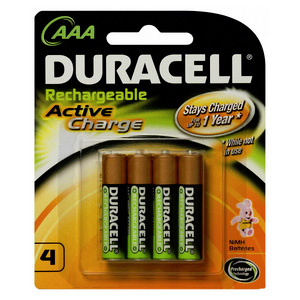 Duracell Active Charge Rechargeable AAA NiMH Battery x 4