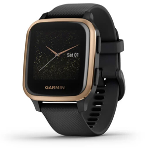 Garmin Venu Sq Music Watch Black Rose Gold Silicone Band 010-02426-15