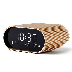 Lexon Ray Clock Lcd Alarm Clock w Temp & Humidity Display - Gold