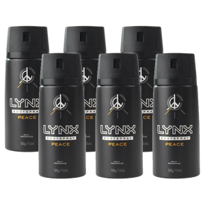 Lynx 100g Body Spray Peace For Him Mens Deodorant (6 Pack)