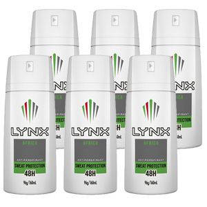 Lynx 96g Antiperspirant AFRICA 48HR Sweat Protection Body Spray 6 Pack