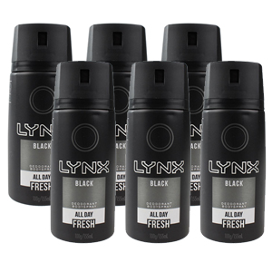Lynx 100g Body Spray Black For Him Mens Deodorant (6 Pack)