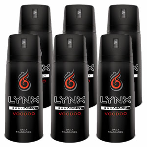Lynx 100g Body Spray Voodoo For Him Mens Deodorant (6 Pack)