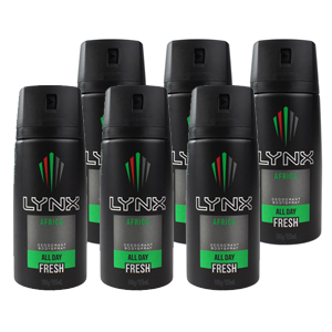 Lynx 100g Body Spray Africa For Him Mens Deodorant (6 Pack)