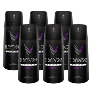 Lynx 100g Body Spray Excite For Him Mens Deodorant (6 Pack)