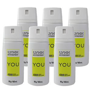 Lynx 96g Antiperspirant YOU 48HR Sweat Protection Body Spray 6 Pack