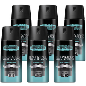Lynx 100g Body Spray Movember All Day For Him Mens Deodorant (6 Pack)