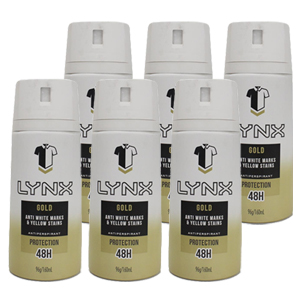 Lynx 96g Antiperspirant GOLD 48HR Sweat Protection Body Spray 6 Pack