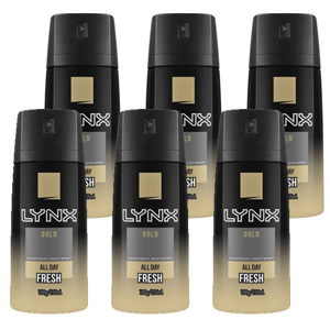 Lynx 100g Body Spray Gold All Day For Him Mens Deodorant (6 Pack)