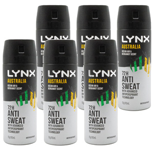 6 x Lynx Antiperspirant Australia 72h Anti Sweat