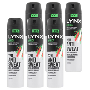 6 x Lynx 145g Antiperspirant Africa Mandarin & Sandalwood Scent  6 x Lynx 145g Antiperspirant Africa Mandarin & Sandalwood Scent