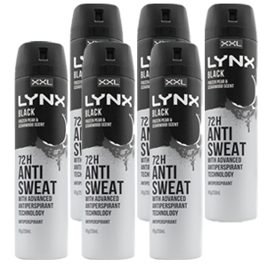 Lynx 145g Antiperspirant Body Spray Black Frozen 6 Pack  Lynx 145g Antiperspirant Body Spray Black Frozen 6 Pack
