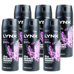 Lynx 100g Body Spray Excite Crisp Coconut & Black Pepper 6 Pack