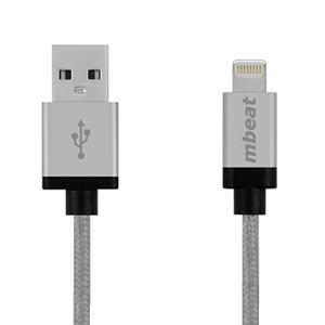 mbeat MFI-Certfied Aluminium & Nylon Braided Lightning Cable 2M Silver
