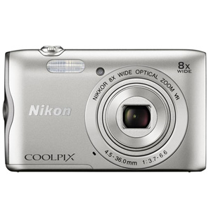 Nikon A300 COOLPIX Digital Compact Camera 20MP 8x Zoom (Silver)