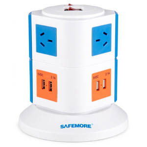 Safemore 2 Level VPS Original Power Stackr 6 Outlets w/ 4 USB Charging