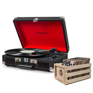 Crosley Cruiser Deluxe Portable Turntable Black+ Free Record Crate