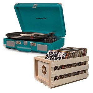 Crosley Cruiser Deluxe Portable Turntable Teal + Free Record Crate