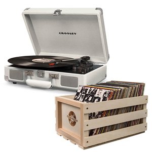 Crosley Cruiser Deluxe Portable Turntable White Sand + Free Crate