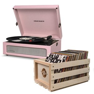 Crosley Voyager Portable Turntable Amethyst Free Record Storage Crate