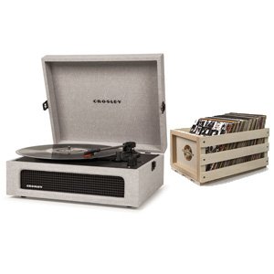 Crosley Voyager Portable Turntable Grey + Free Record Storage Crate