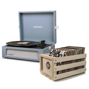 Crosley Voyager Portable Turntable Washed Blue Free Record Crate