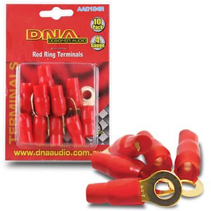 DNA AAC104R 4 Gauge Ring Terminals Red - 10 Pack