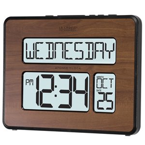 La Crosse Digital Back Light Wall Clock Walnut 513-1419BL-WA