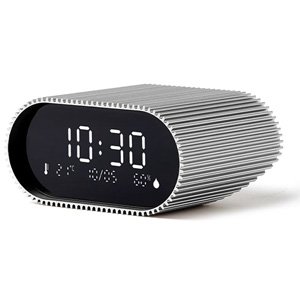 Lexon Ray Clock LCD Alarm Clock w Temp & Humidity Display - Alu Polish