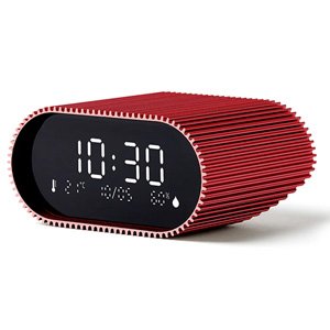 Lexon Ray Clock Lcd Alarm Clock w Temp & Humidity Display - Red