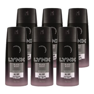 Lynx 100g Body Spray Black Night For Him Mens Deodorant (6 Pack)