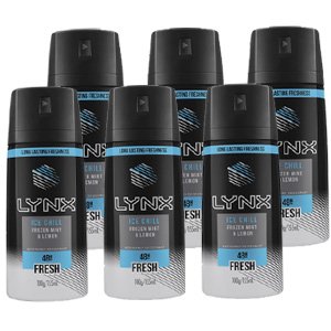 Lynx 100g Body Spray Ice Chill For Him Mens Fresh Deodorant (6 Pack)