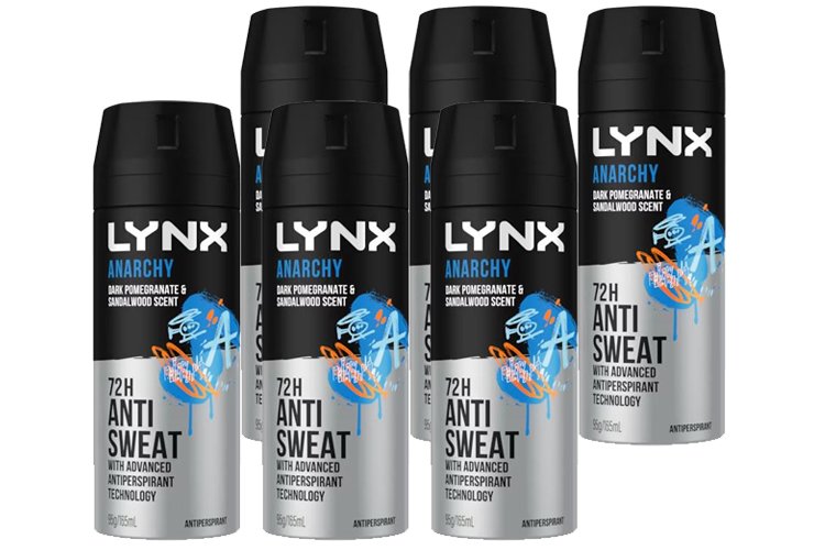 Lynx Deodorant Aerosol Anarchy Dark Pomegranate & Wood 165ml x 6 Pack