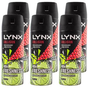 6 x LYNX 165ml DEODORANT BODYSPRAY COLLISION FRESH BERGAMOT