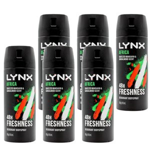 6 x Lynx 106g 48HR Africa Scent Spray Deoderant